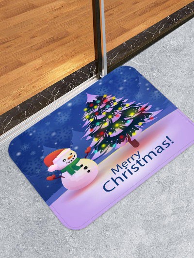 Snowman Christmas Tree Printed Decorative Floor Mat