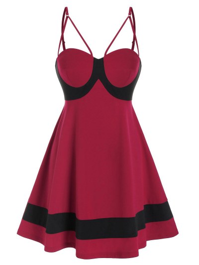 Spaghetti Strap Contrast Flare Party Dress