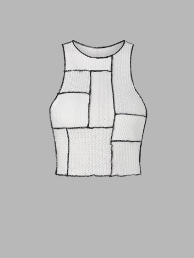Spliced Topstitching Semi-sheer Knitted Tank Top