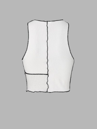 Spliced Topstitching Semi-sheer Knitted Tank Top