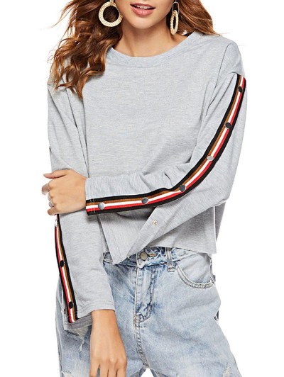 Split Sleeves Buttons Cropped Sweatshirt