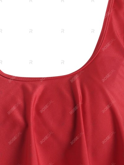 Striped Cinched Flounce Overlay Tankini Swimwear