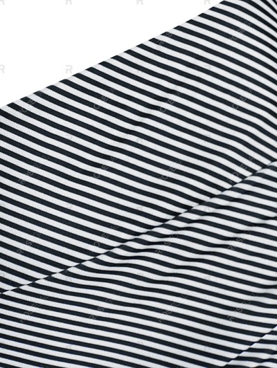 Striped Cinched Flounce Overlay Tankini Swimwear