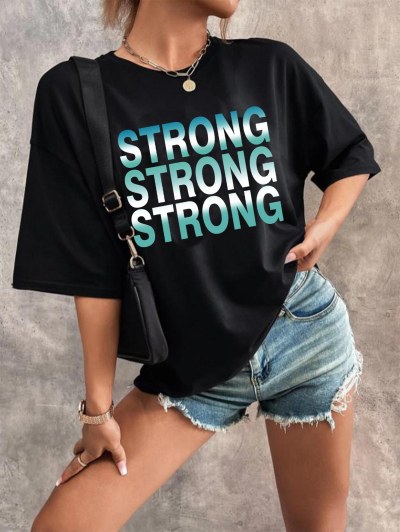 Strong Print Drop Shoulder Loose T Shirt