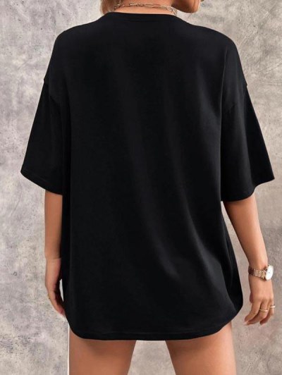 Strong Print Drop Shoulder Loose T Shirt