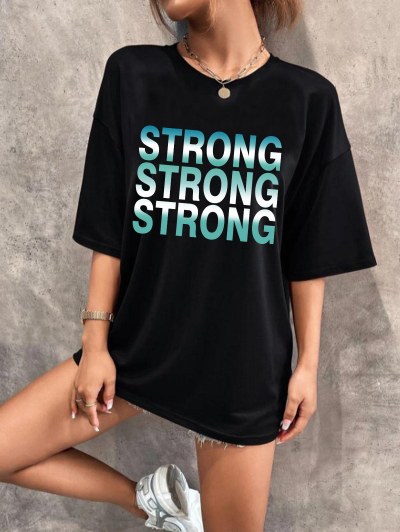 Strong Print Drop Shoulder Loose T Shirt