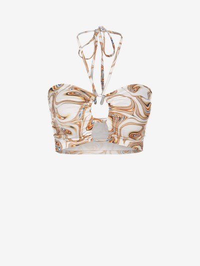 Swirl Marble Oval Cutout Halter Crop Top