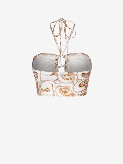 Swirl Marble Oval Cutout Halter Crop Top