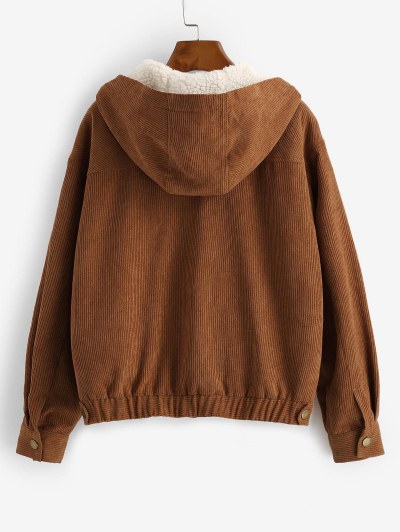 Teddy Lined Corduroy Zip Hooded Coat