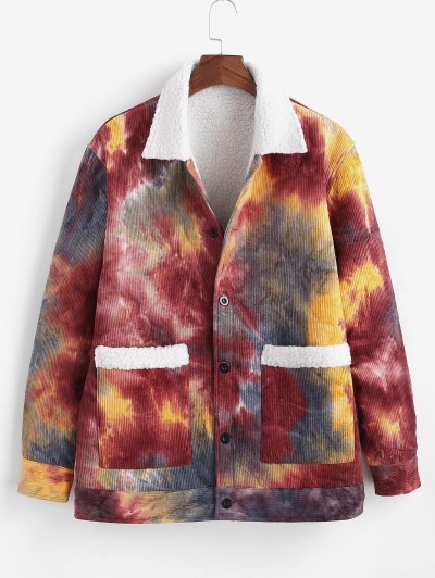 Tie Dye Print Faux Shearling Corduroy Jakcet