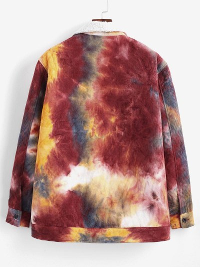 Tie Dye Print Faux Shearling Corduroy Jakcet