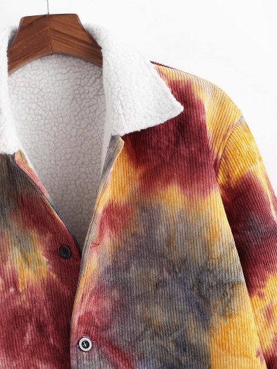 Tie Dye Print Faux Shearling Corduroy Jakcet