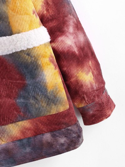 Tie Dye Print Faux Shearling Corduroy Jakcet