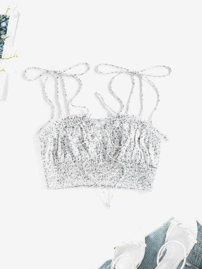 Tie Shoulder Smocked Waist Ditsy Floral Cami Top