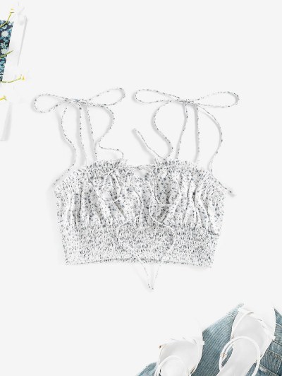 Tie Shoulder Smocked Waist Ditsy Floral Cami Top