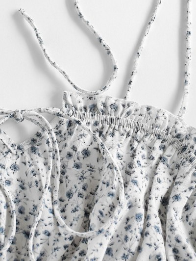 Tie Shoulder Smocked Waist Ditsy Floral Cami Top