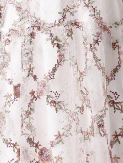 Tiny Floral Embroidery Plunging Neckline Mesh Dress