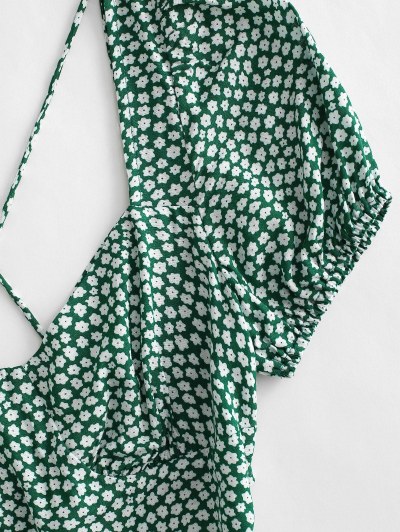 Tiny Floral Print Crisscross Mini Tiered Dress