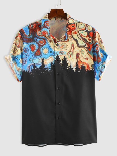 Tree Swirl Rock Abstract Print Shirt And Drawstring Shorts Two Piece Set