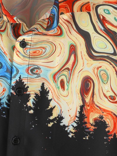 Tree Swirl Rock Abstract Print Shirt And Drawstring Shorts Two Piece Set