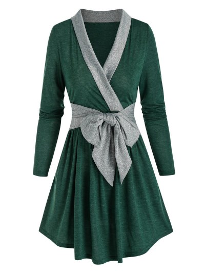 Two Tone Bowknot Surplice T Shirt