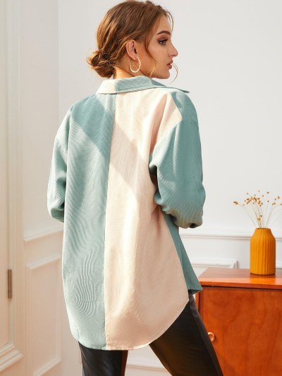Two Tone Corduroy Flap Pocket Drop Shoulder Shacket
