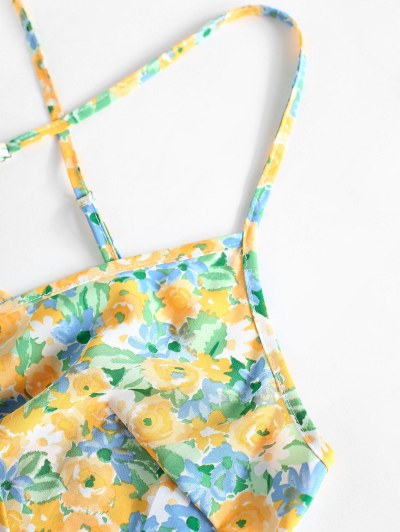 Watercolor Floral Cross Surplice Cami Dress