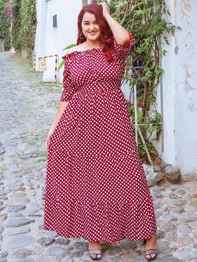 Zan.style Elasticized Waistband Off The Shoulder Dress