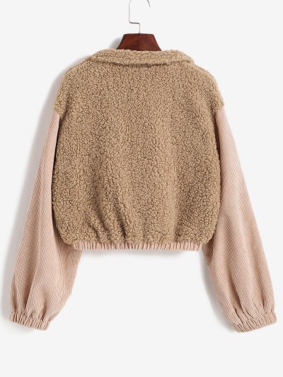 Zip Up Corduroy Panel Fluffy Combo Jacket
