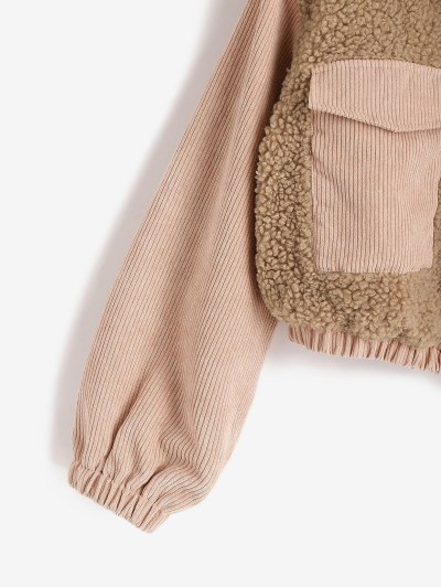Zip Up Corduroy Panel Fluffy Combo Jacket